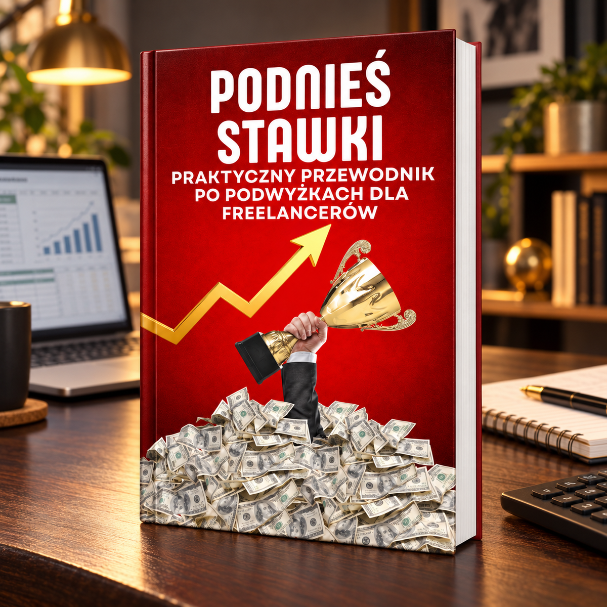 Wizualizacja ebooka Podnieś stawki na biurku freelancera